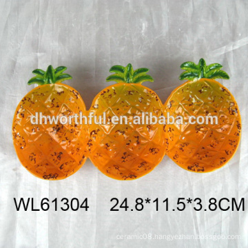 Pineapple shaped ceramic plate in triplet for food dolomite plate